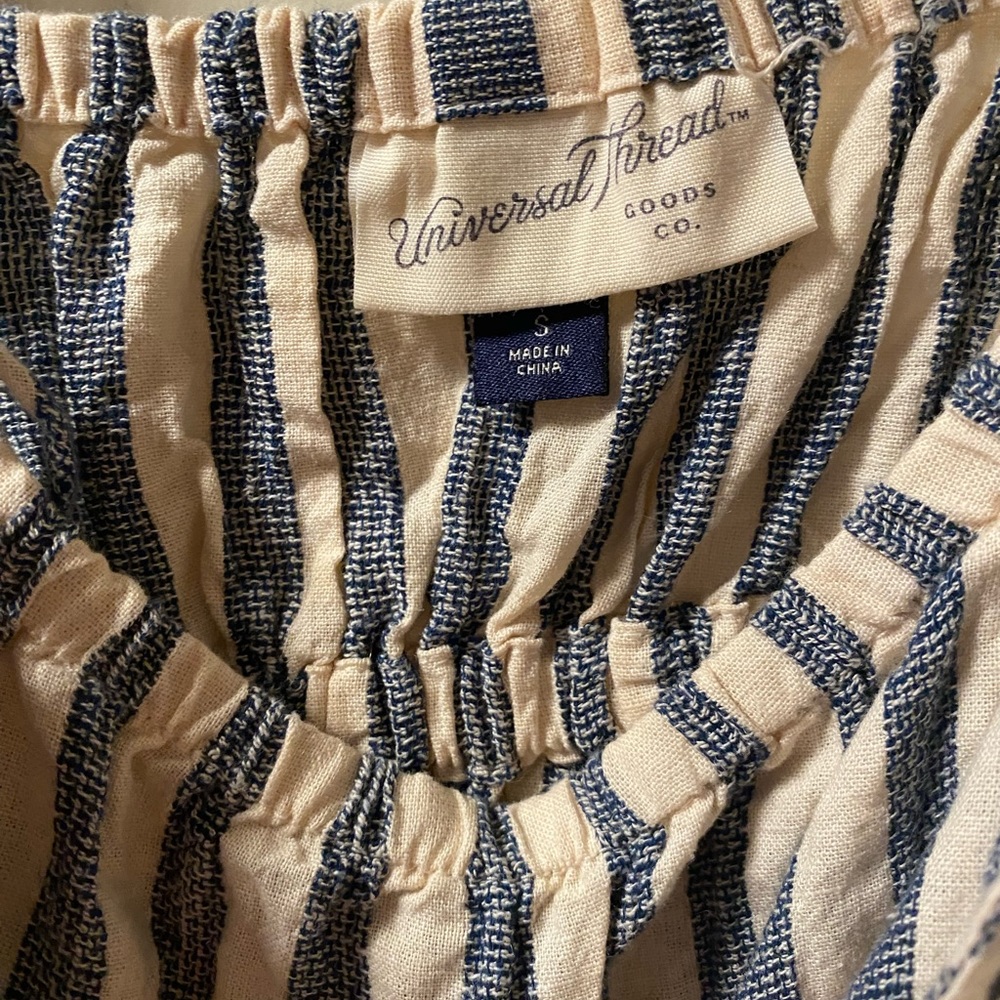 Universal Thread Target Blue White Stripe Tank Top Boho Peplum Denim Cream Small